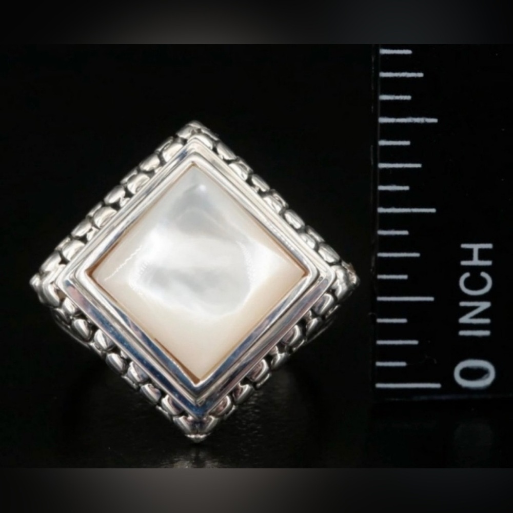 Michael Dawkins Silver-Tone Ring with White Mother-of-Pearl Center size 7